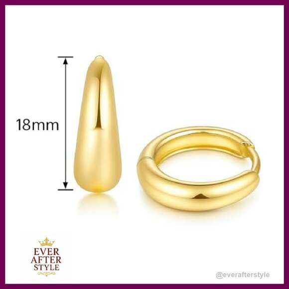 14K Gold Hoop Earrings Hypoallergenic Lightweight Classic Everyday Wear - Picture 3 of 7